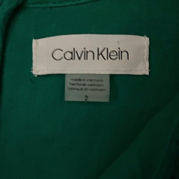 Calvin Klein Leaf Pattern Eyelet Fit & Flare Dress โข Size 2 โข Emerald Green - Picture 4 of 4